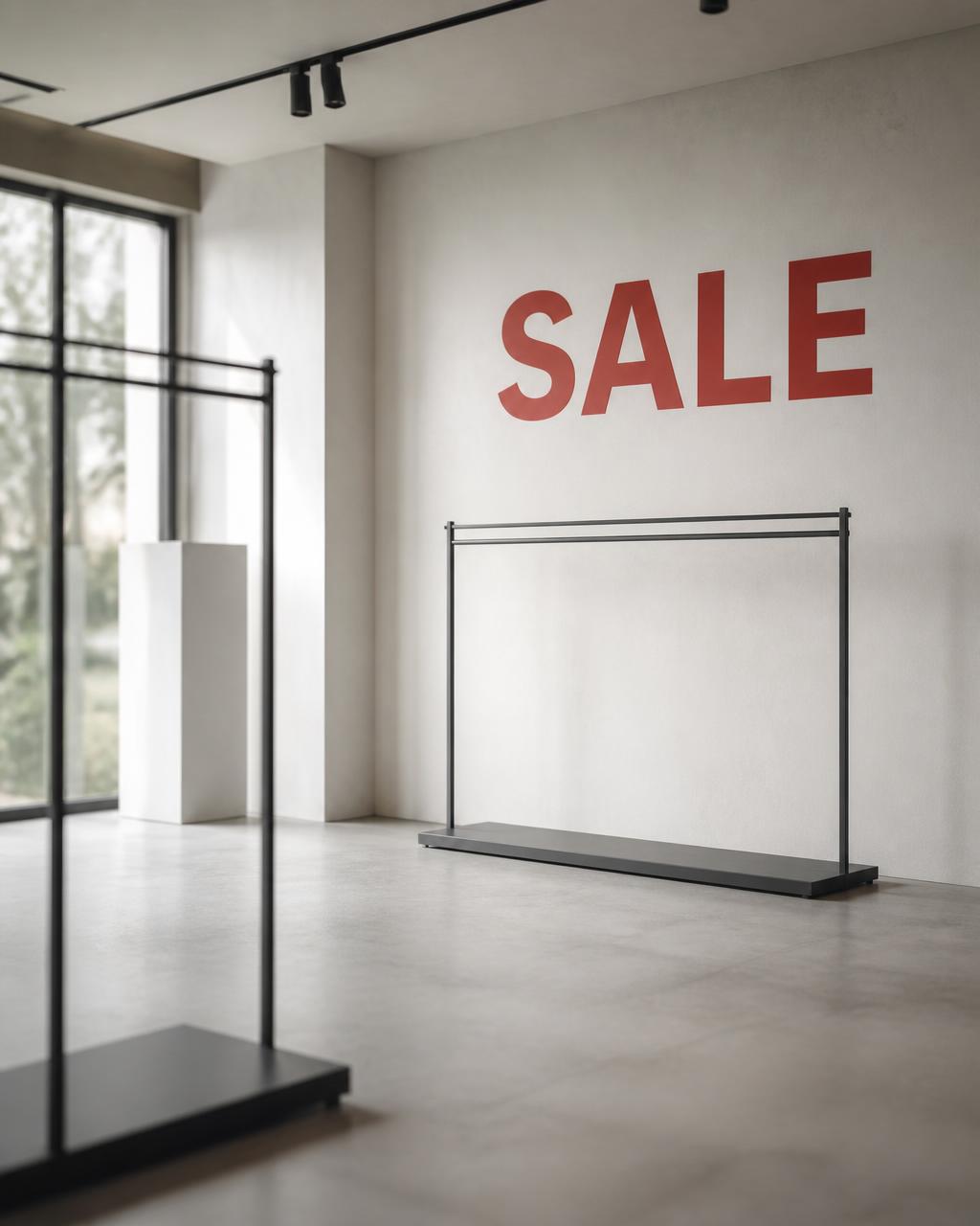 Outlet-Verkaufsfläche mit Schuhen und Sale-Schild